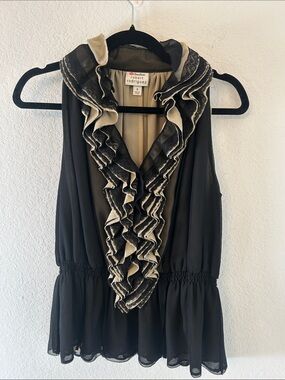 Robert Rodriguez x Target Neiman Marcus Black Blouse with Cream Ruffle Trim S